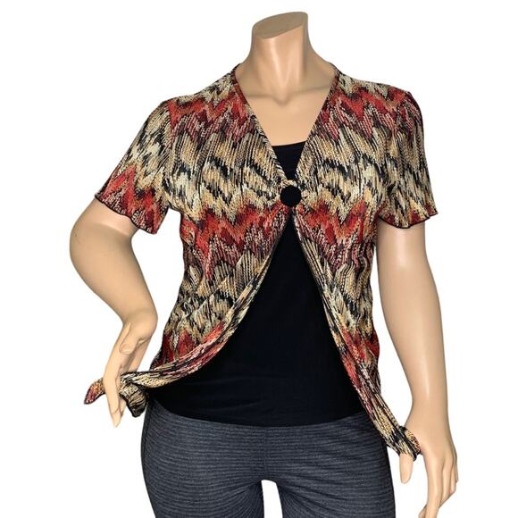 Lane Bryant Blouse Short Sleeve Multicolor Tribal Print Pullover Size 14/16 - Picture 2 of 9